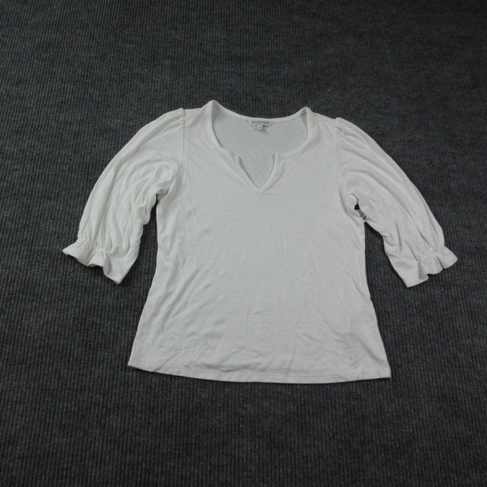 Liverpool Shirt Womens M White V-Neck Puff Sleeve Ruffle Jersey Lightweight NWT
